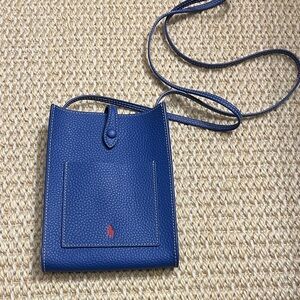 Polo Ralph Lauren Pebble Play Blue Leather Pocket Crossbody Bag